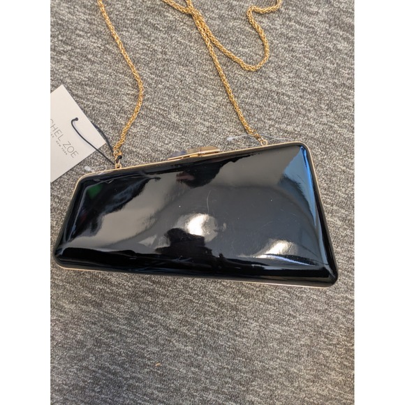 Rachel Zoe Black Patent Leather Gold Chain Crossbody Evening Clutch Bag NEW - Picture 4 of 10